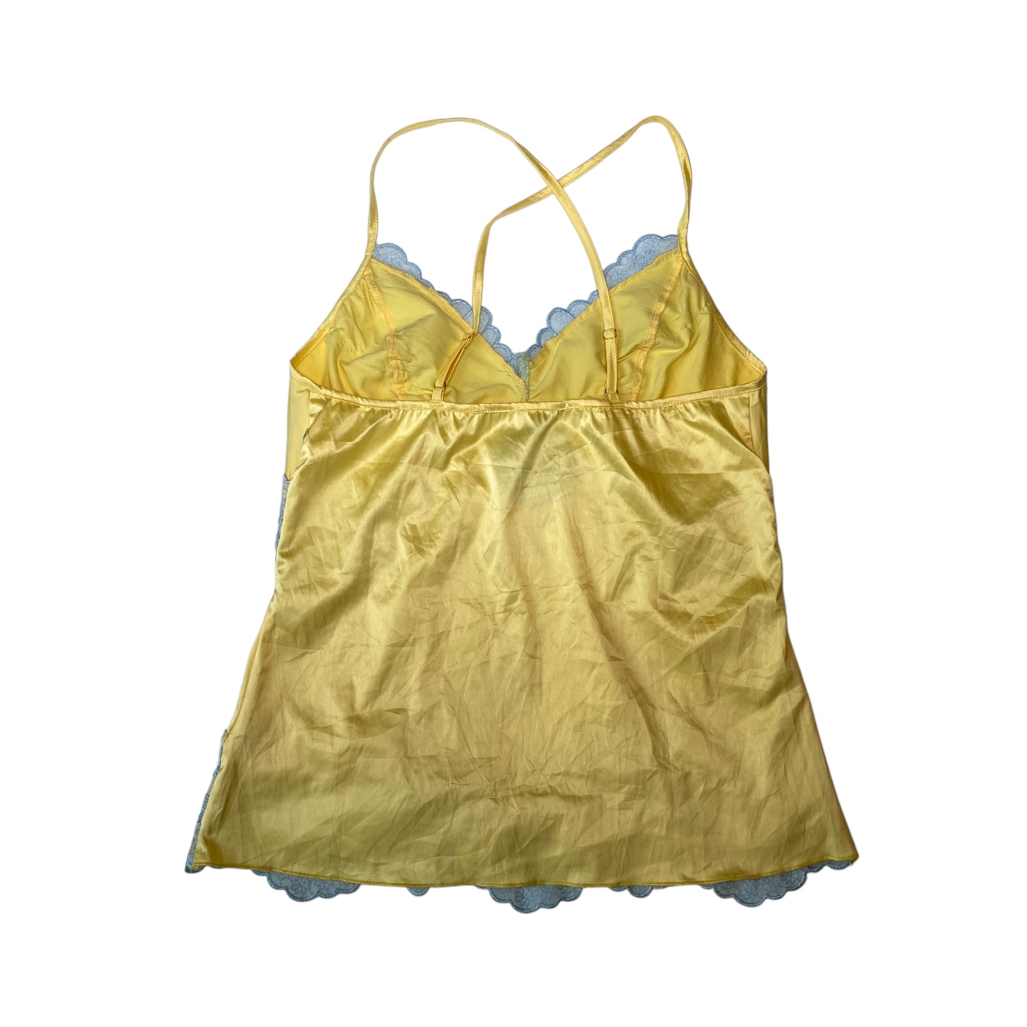 Y2k Yellow & Blue Satin Lace Cami Top