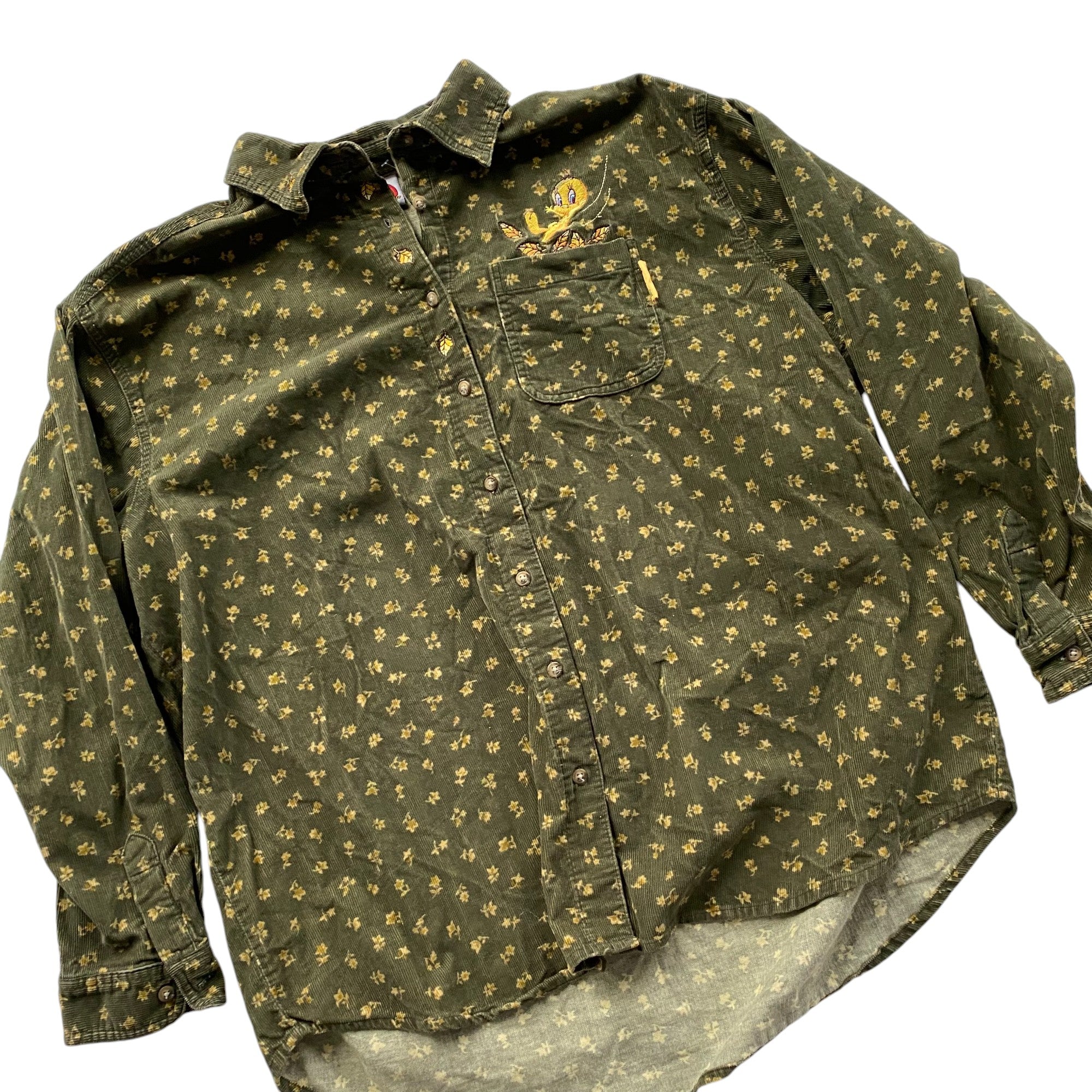 2001 Looney Tunes Tweety Bird Corduroy Button Up Long Sleeve