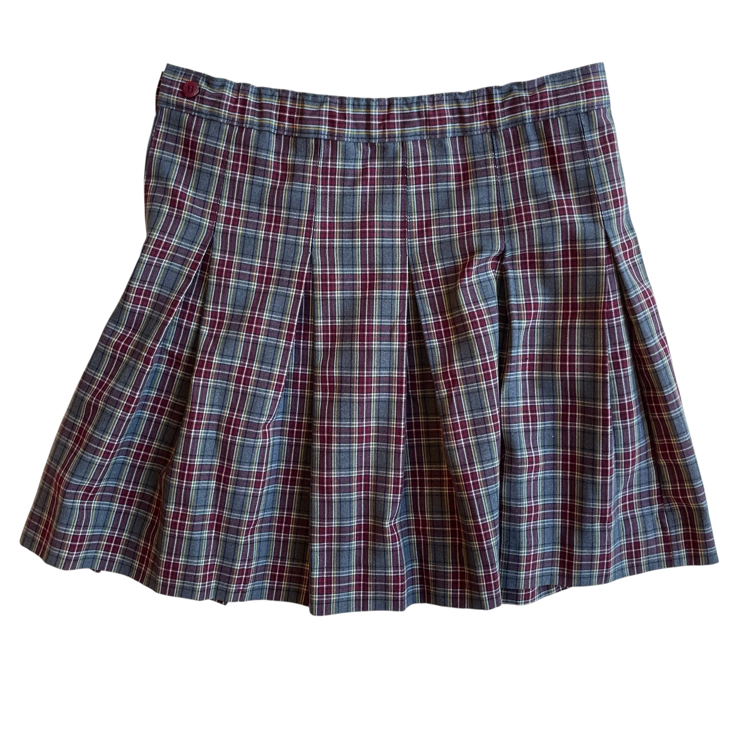 Vintage Maroon and Gray Plaid Midi Schoolgirl Skirt