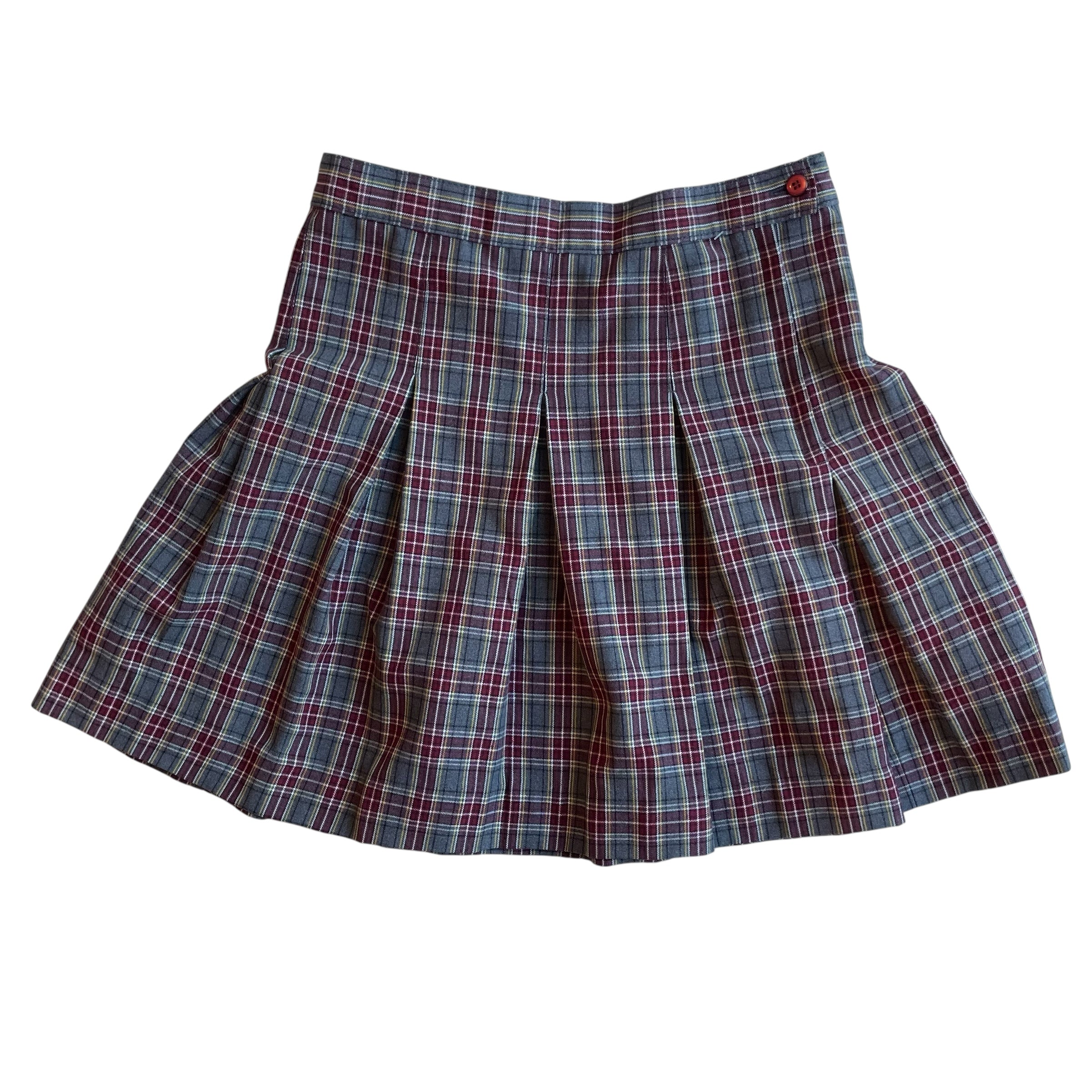 Vintage Maroon and Gray Plaid Midi Schoolgirl Skirt