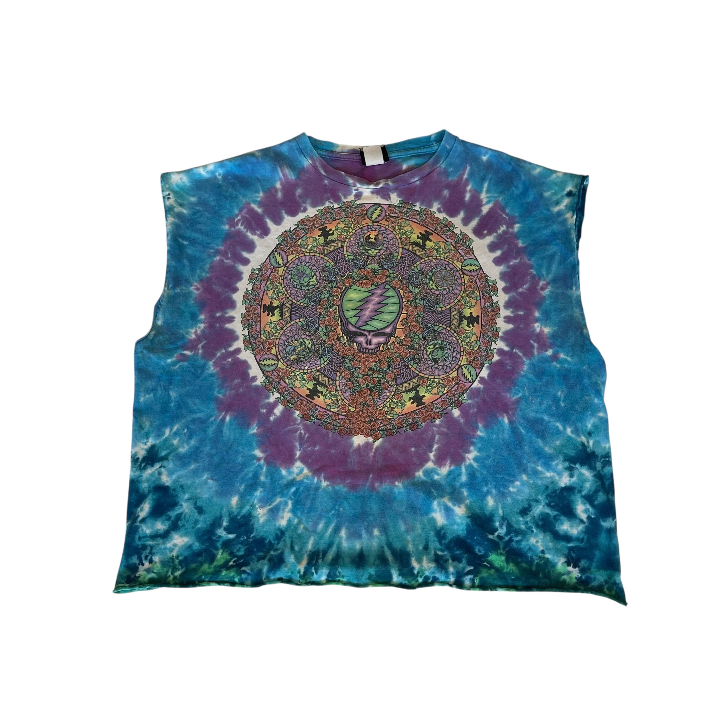 Y2K Liquid Blue Grateful Dead Cut-Off Tee