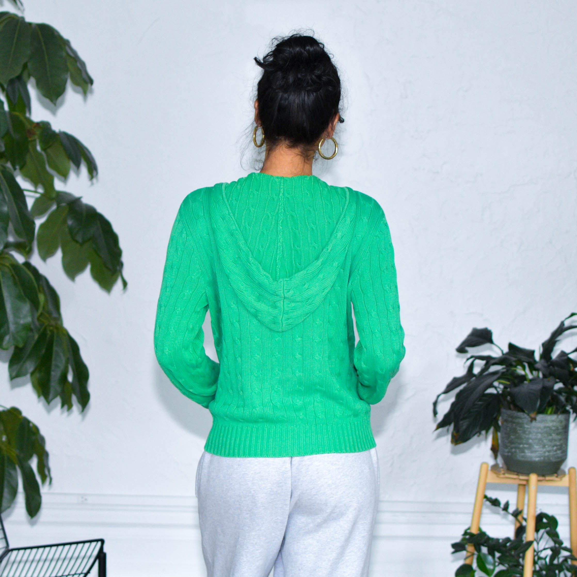 Vintage Green Ralph Lauren Sport Cable Knit Zip-Up Hoodie