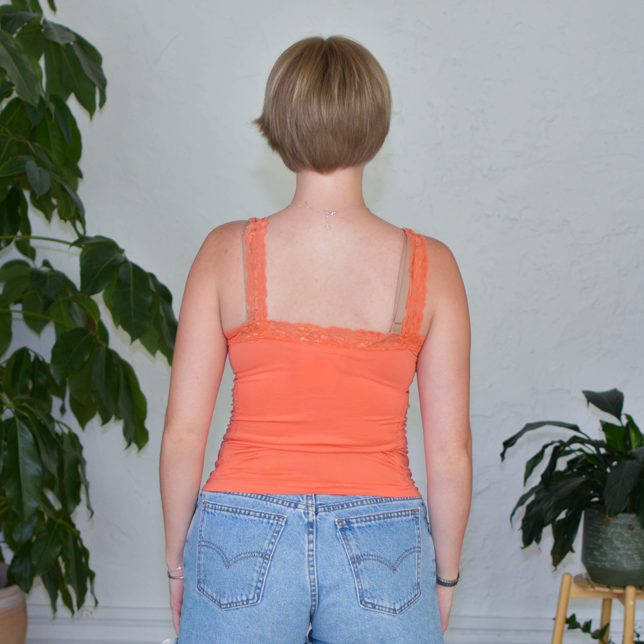 Vintage Y2K Ribbed and Lacy Orange Cami