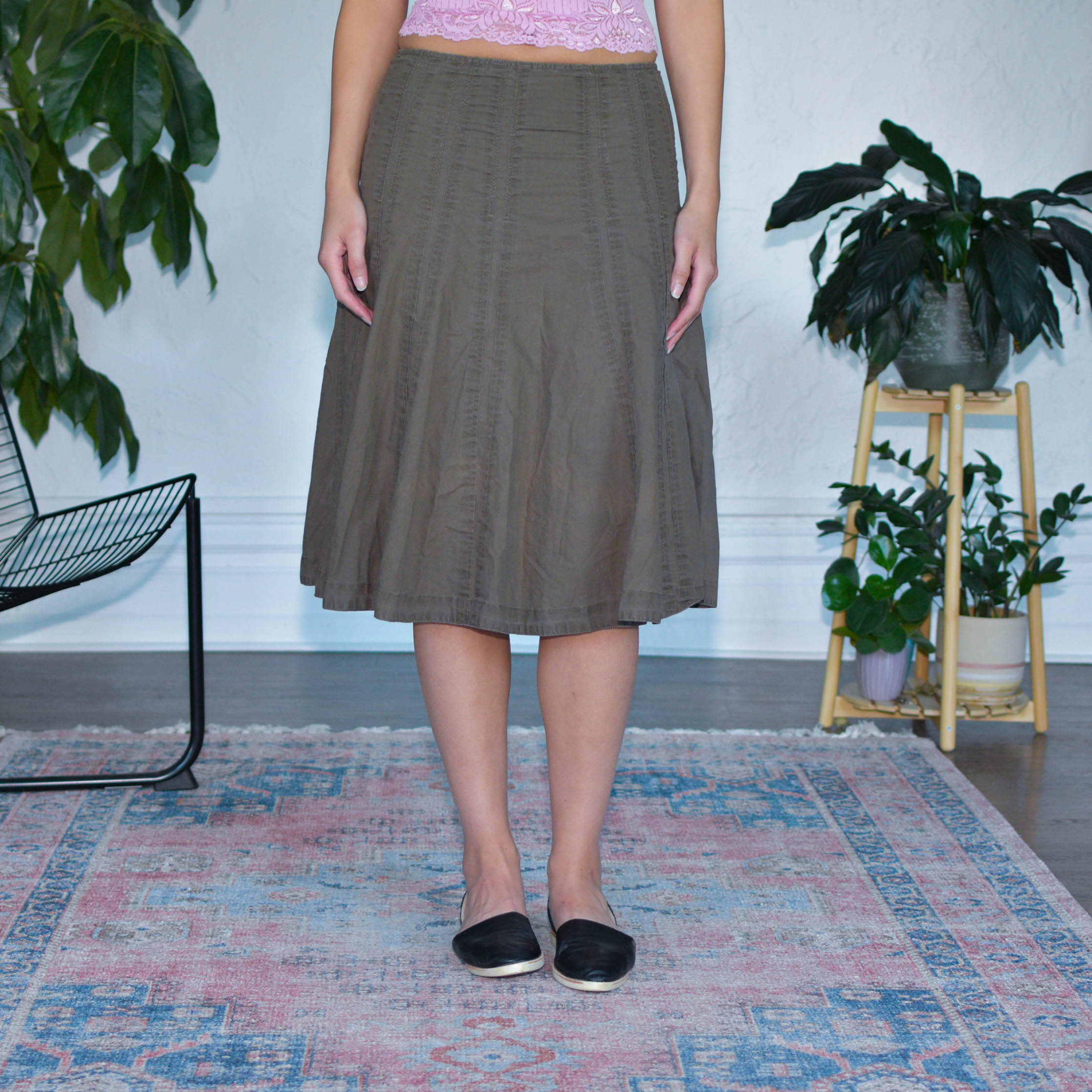 Y2K Cabi Brown Pleated Midi Skirt