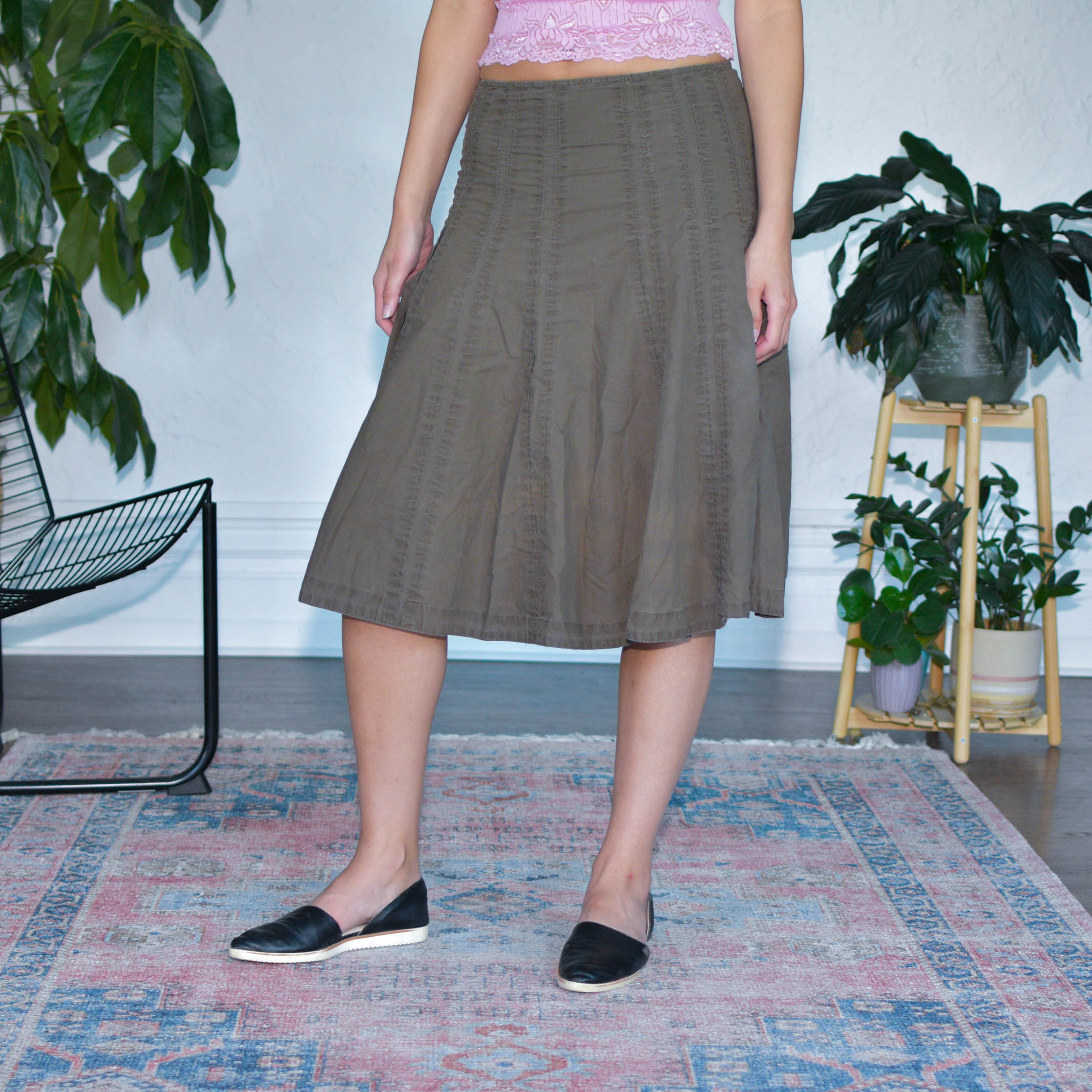 Y2K Cabi Brown Pleated Midi Skirt
