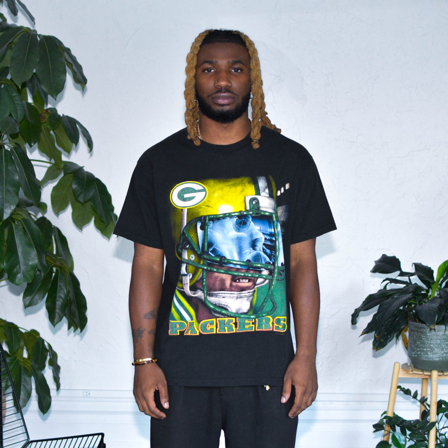 Vintage Lee Sport Green Bay Packers Black Graphic T-Shirt