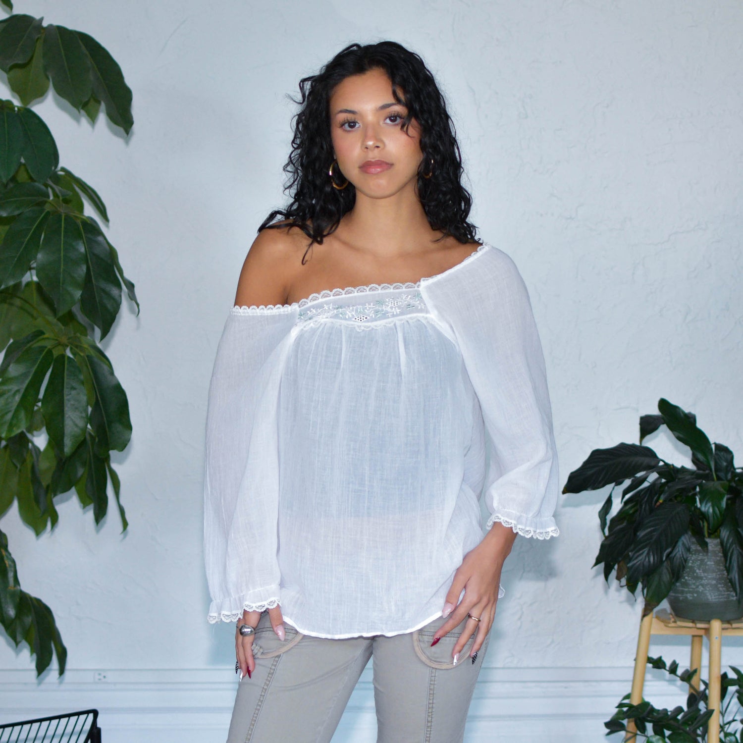 Vintage Linen Off Shoulder Blouse
