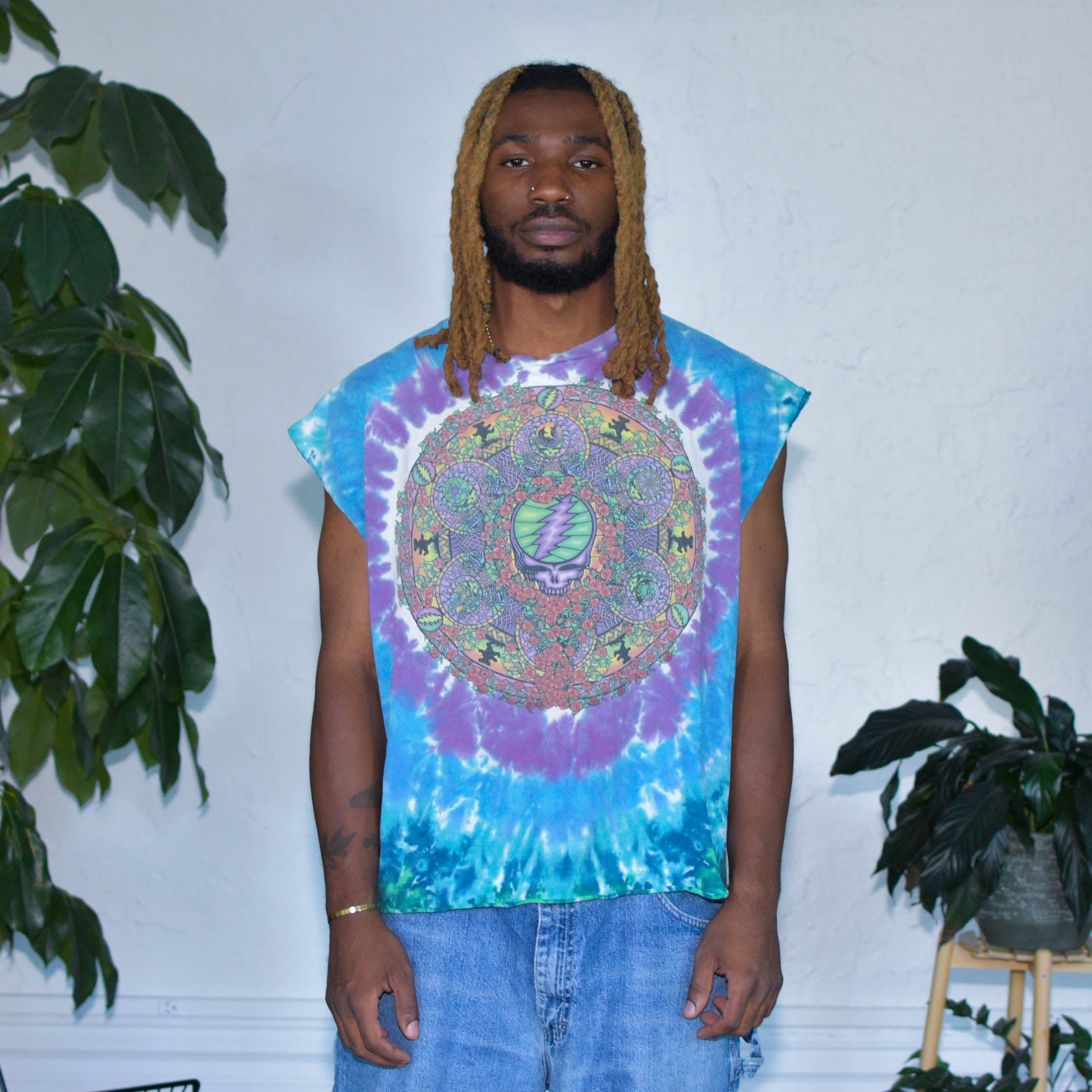 Y2K Liquid Blue Grateful Dead Cut-Off Tee