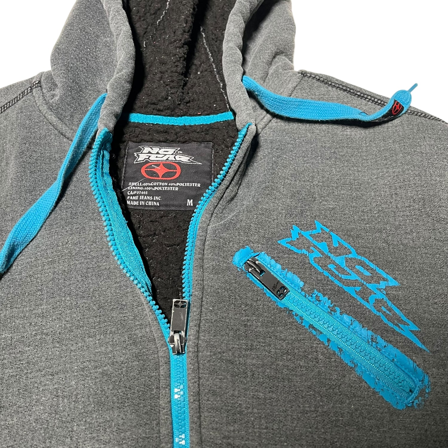 Y2K No Fear Fleece-Lined Zip-Up Hoodie