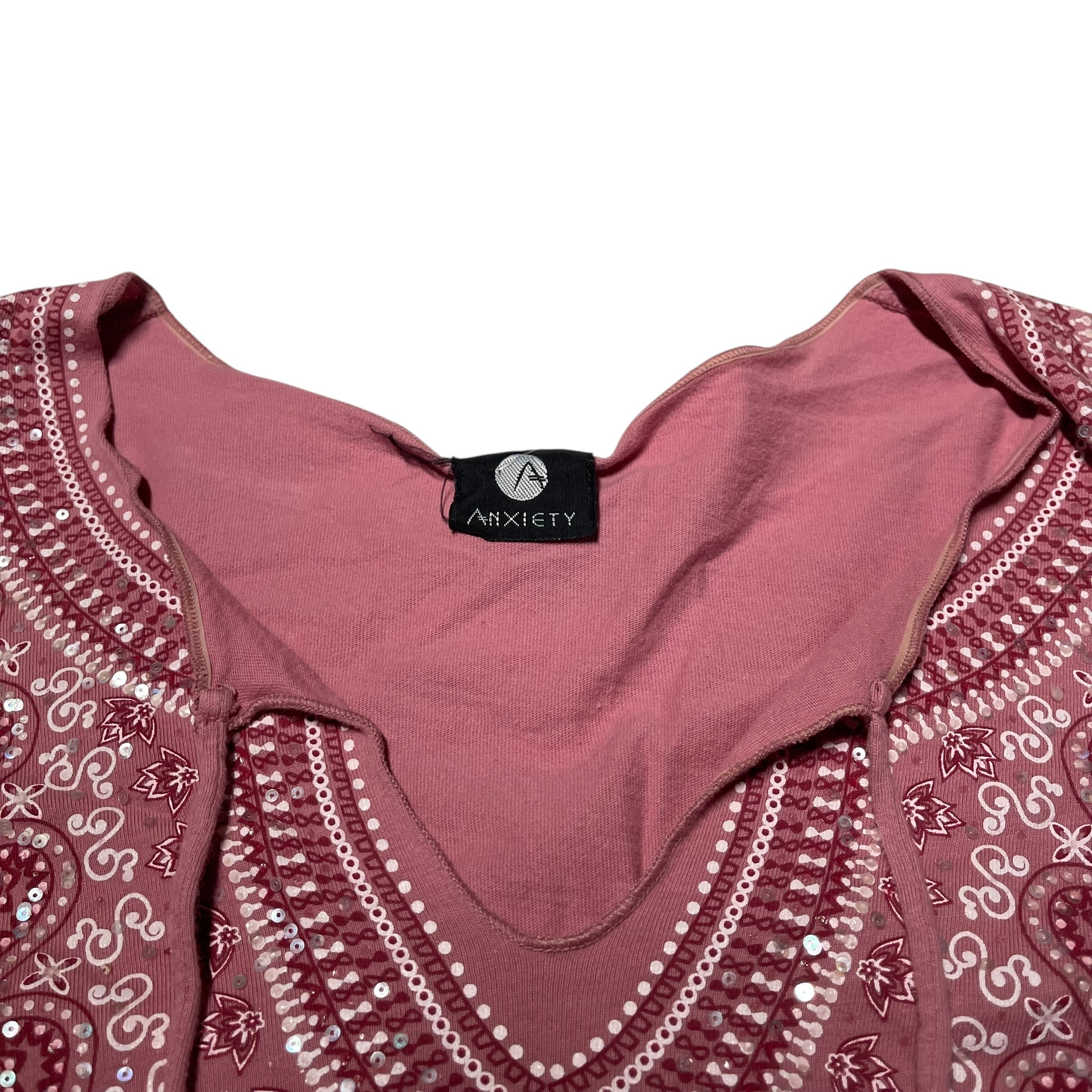 Y2K Pink Anxiety Beaded Blouse