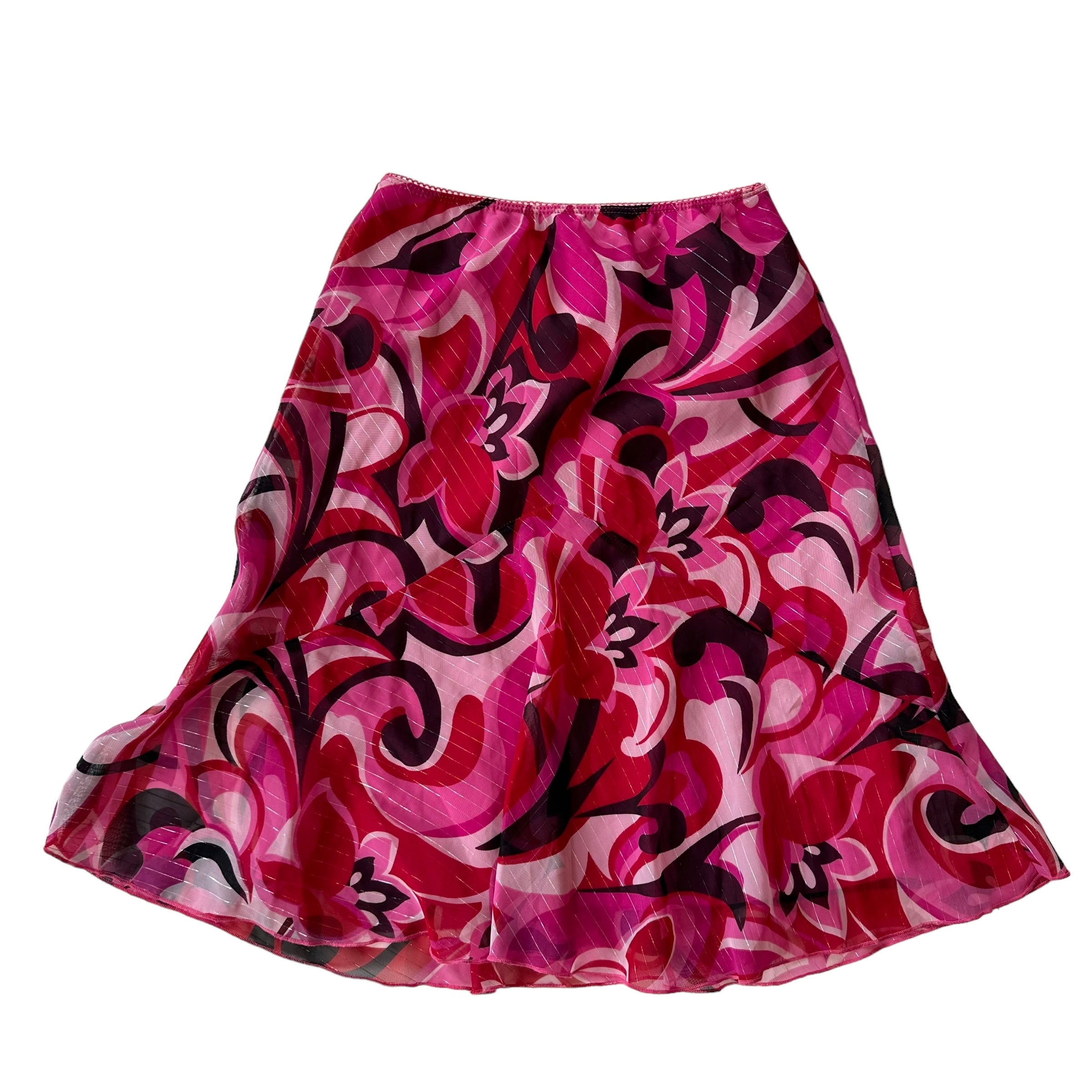 Y2k Pink Patterned Midi Flowy Skirt