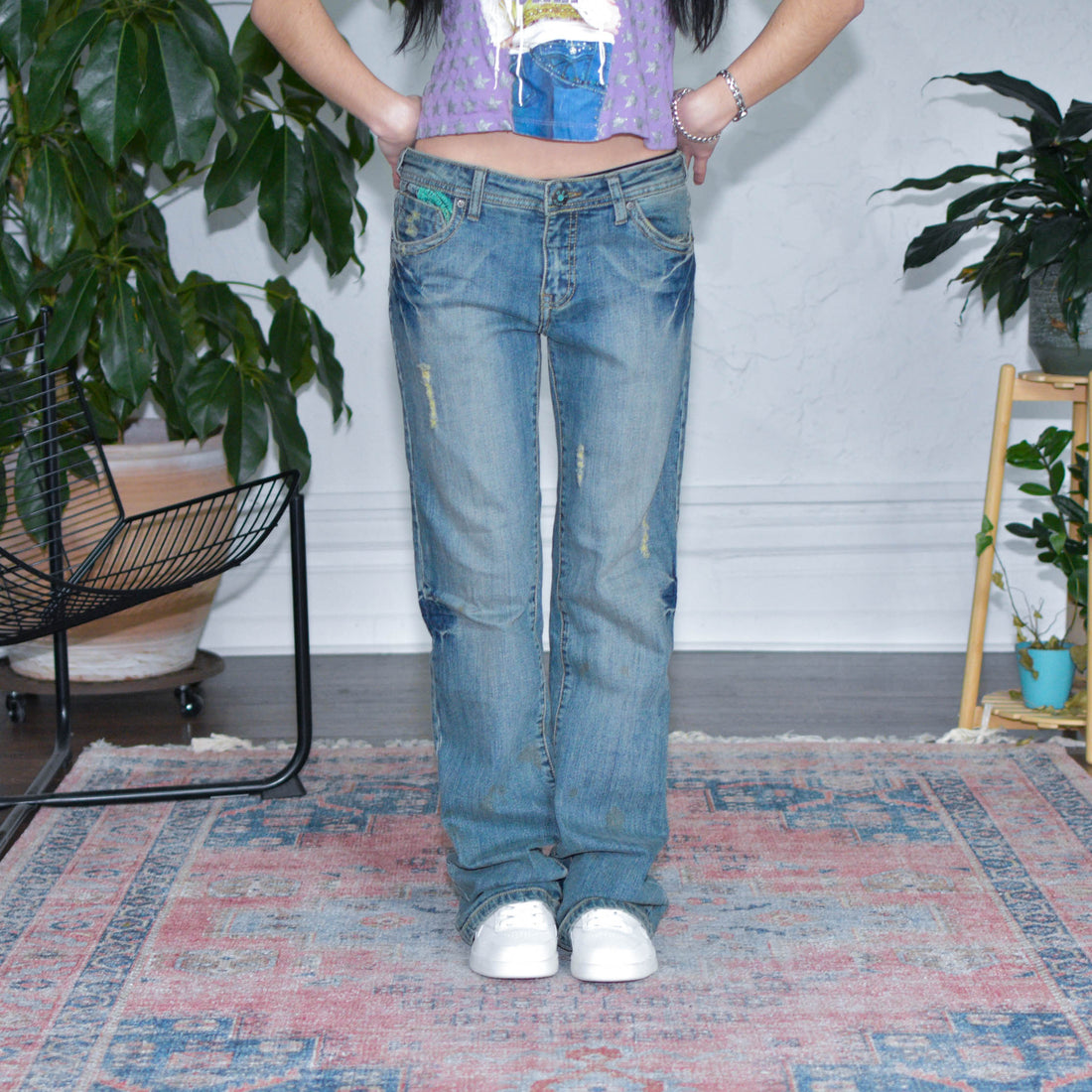 Y2k Wet Jeans Embroidered Pocket Flare Jeans