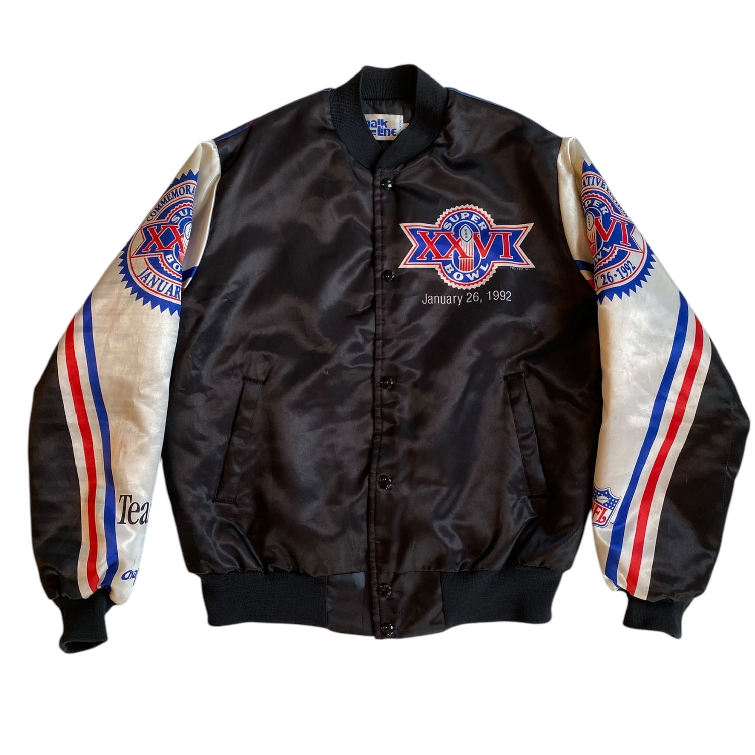 Vintage 1992 Super Bowl XXVI Chalk Line Satin Bomber Jacket