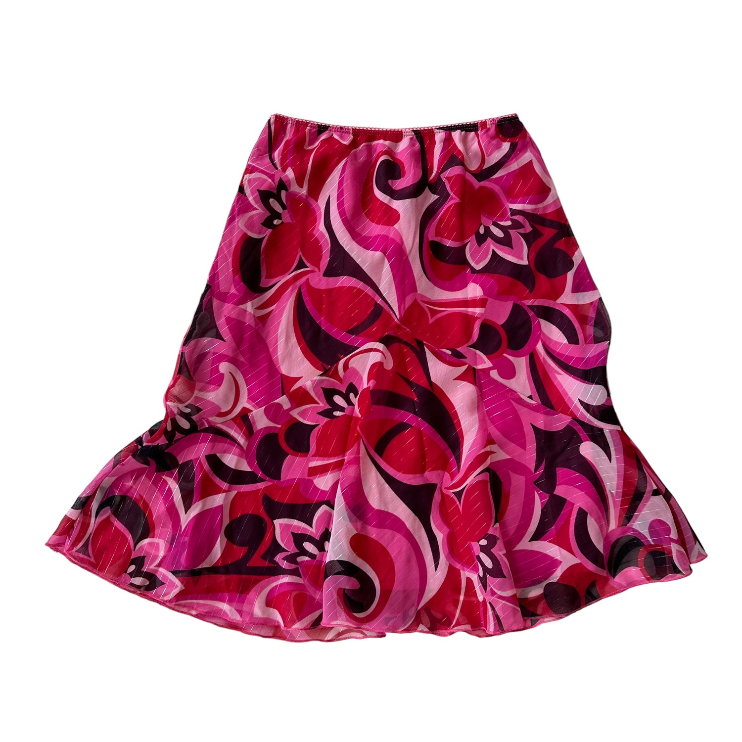 Y2k Pink Patterned Midi Flowy Skirt