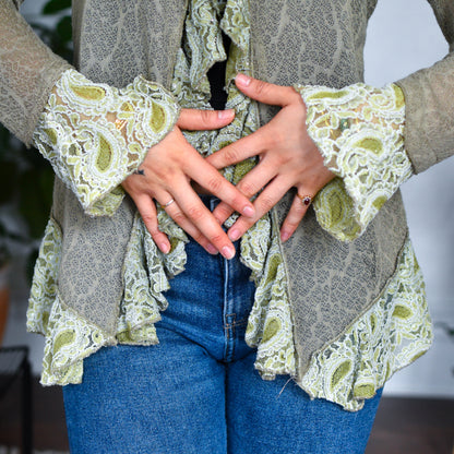 Vintage Y2K Vandana Green Flared Lace Blouse