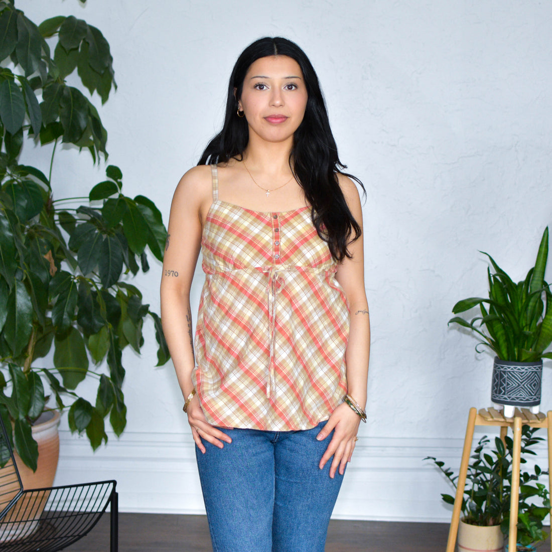 Vintage Faded Glory Plaid Tank-Top