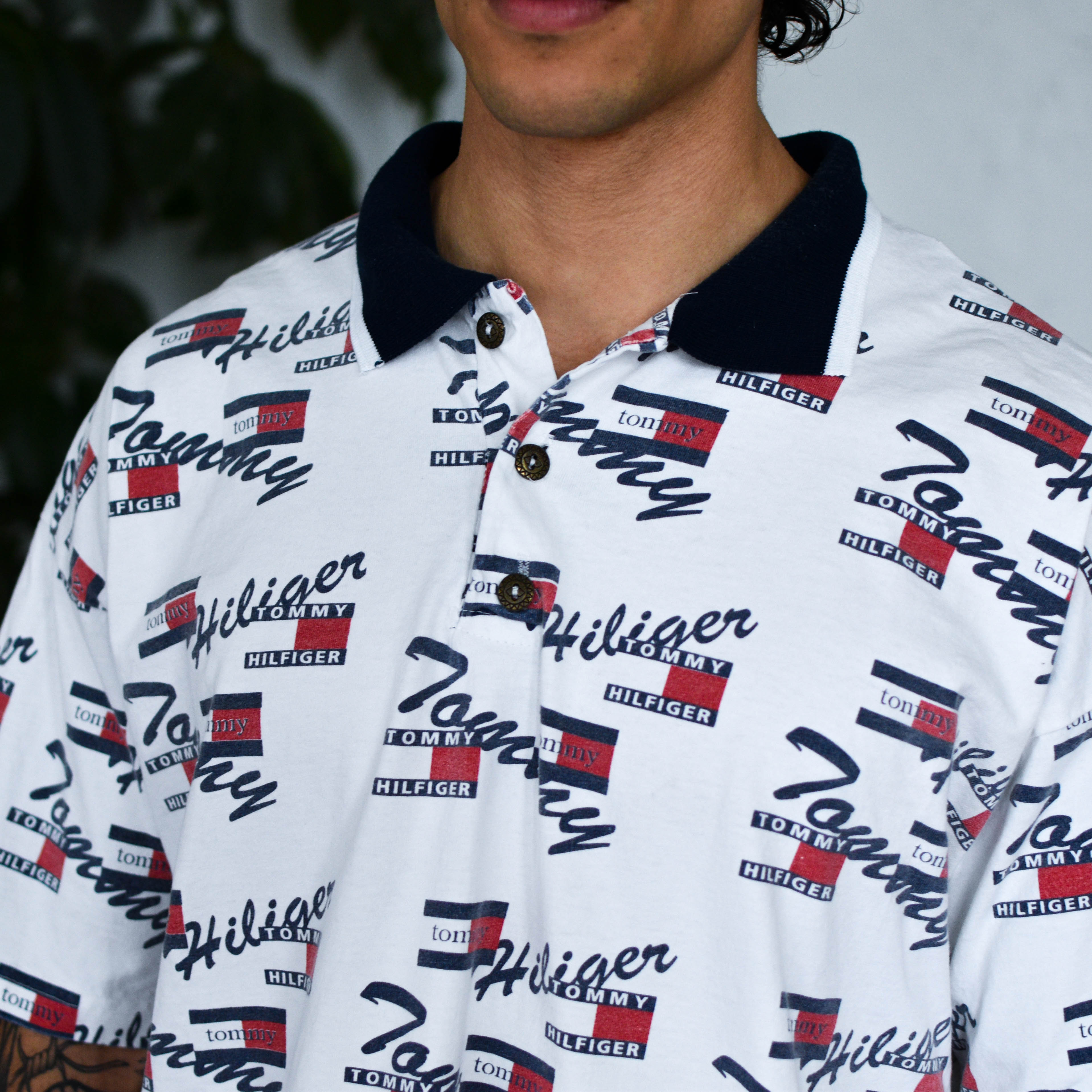 Vintage 90s Tommy Hilfiger AOP Polo Shirt