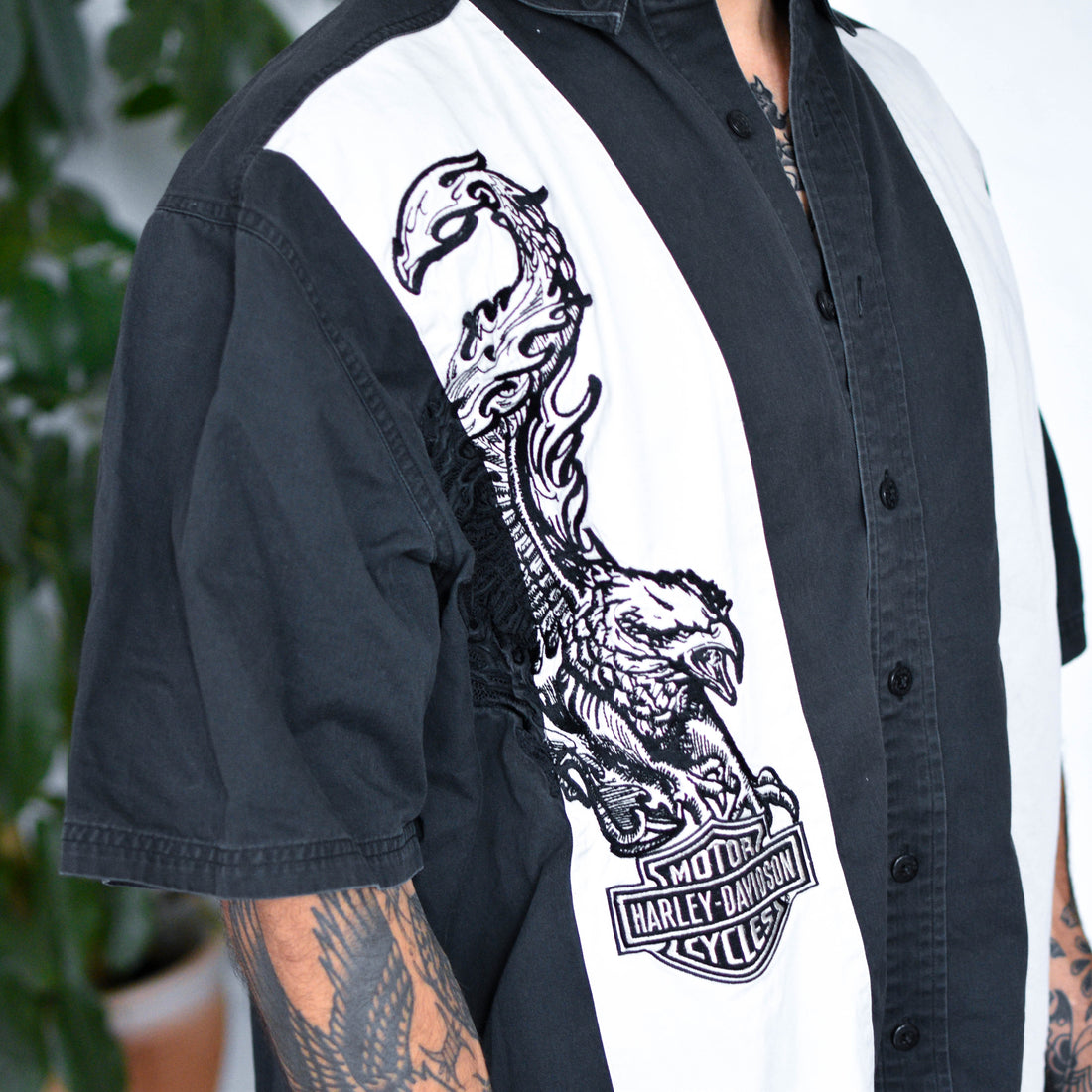 Vintage Harley Davidson Embroidered Eagle Bowling Shirt
