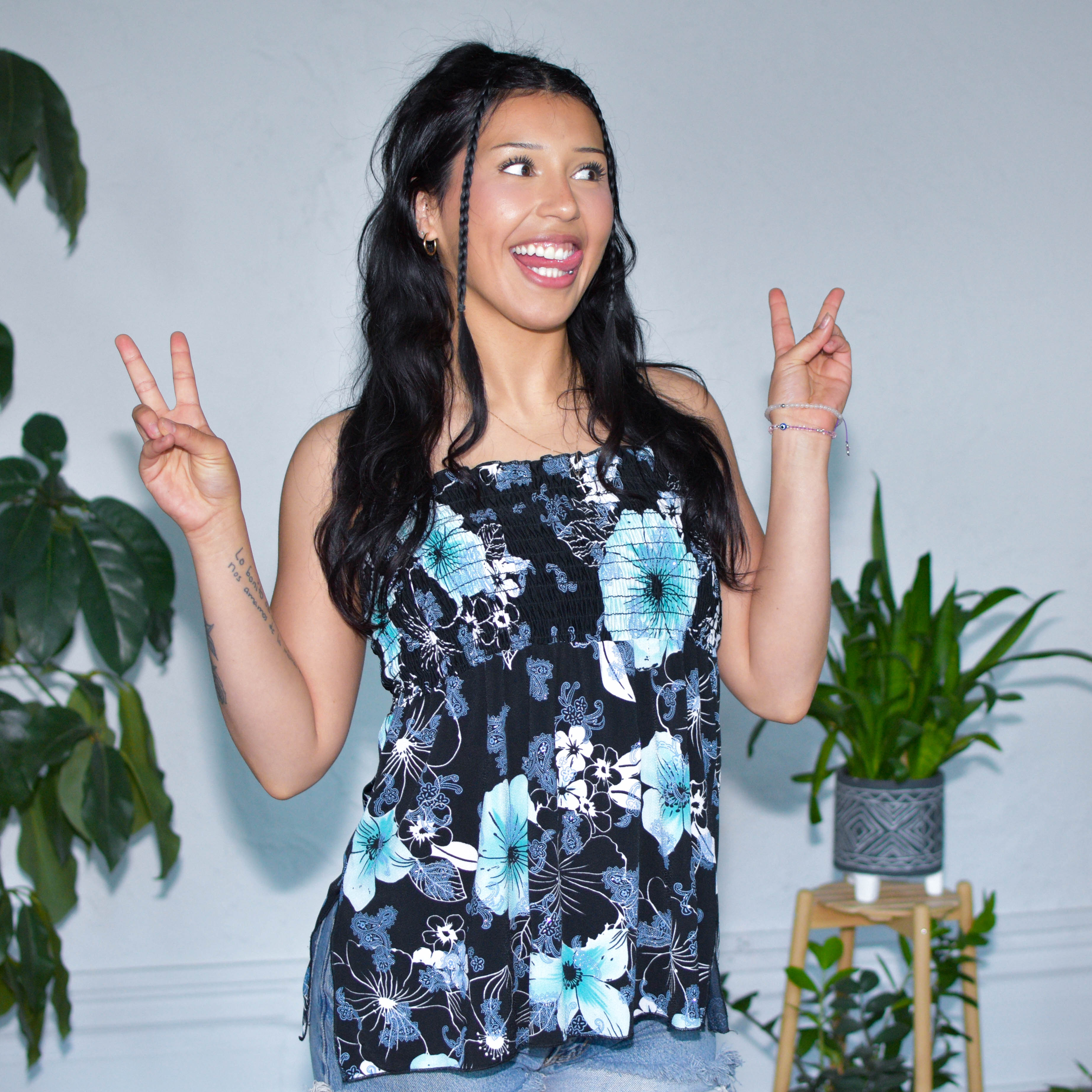 Vintage Y2K Blue Floral Blouse