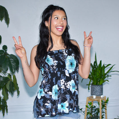 Vintage Y2K Blue Floral Blouse