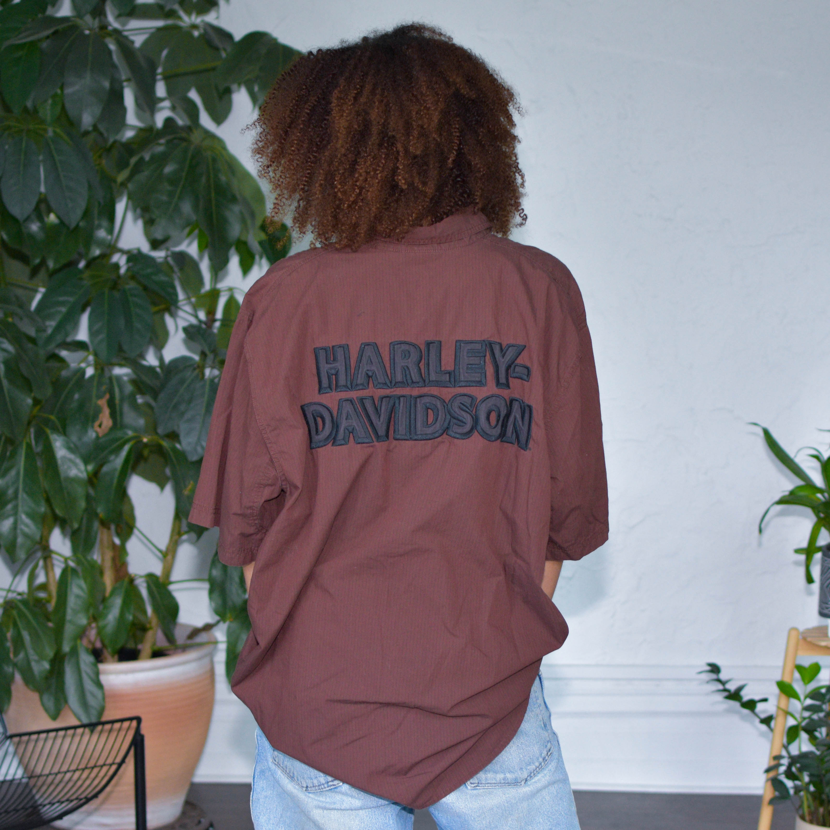 Vintage Harley Davidson Brown Button Up