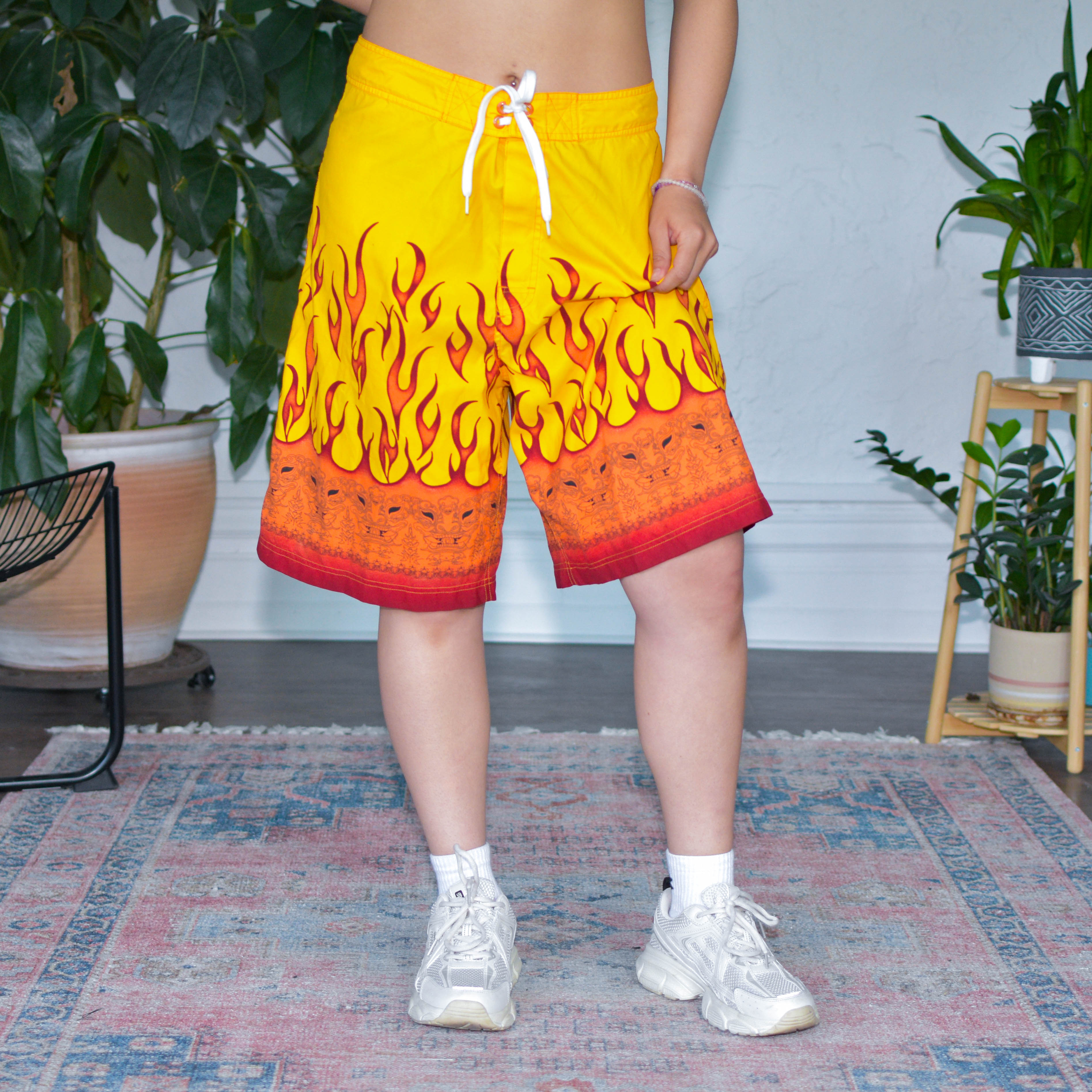 Vintage Y2K Utility Flaming Swim Trunks