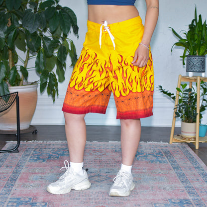 Vintage Y2K Utility Flaming Swim Trunks