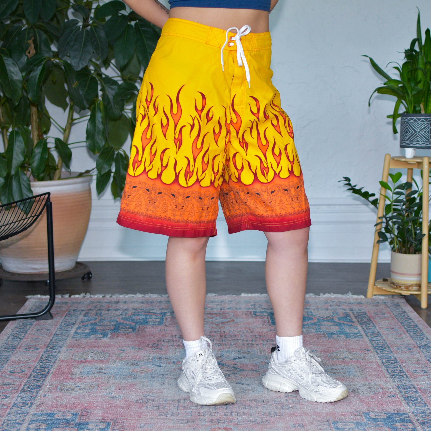 Vintage Y2K Utility Flaming Swim Trunks