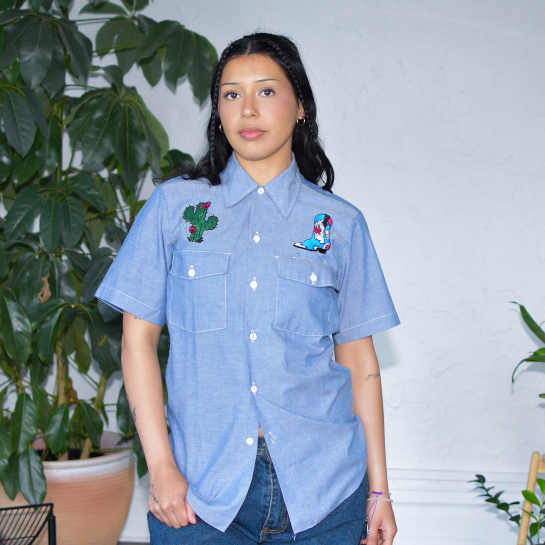 Vintage Embroidered Cowboy Button-Up Shirt
