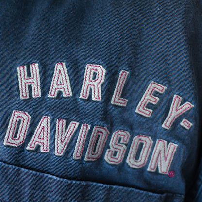 Vintage Harley Davidson Black Embroidered Button-Up