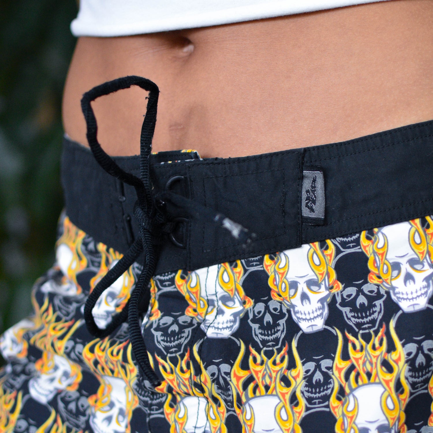 Vintage No Fear Flaming Skull Swim Trunks