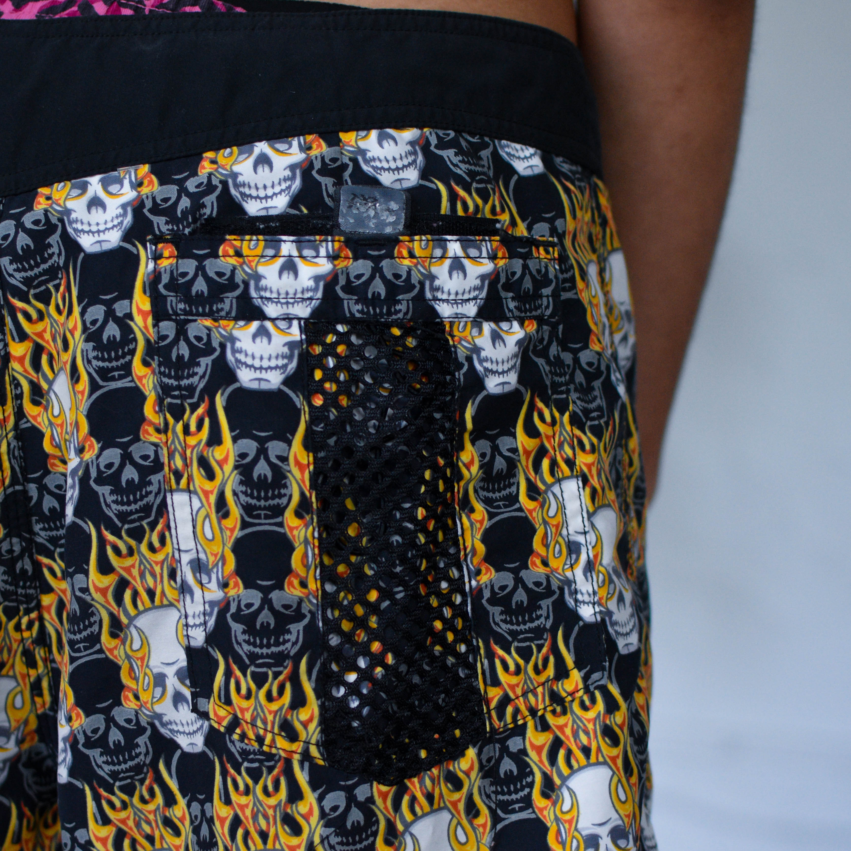 Vintage No Fear Flaming Skull Swim Trunks