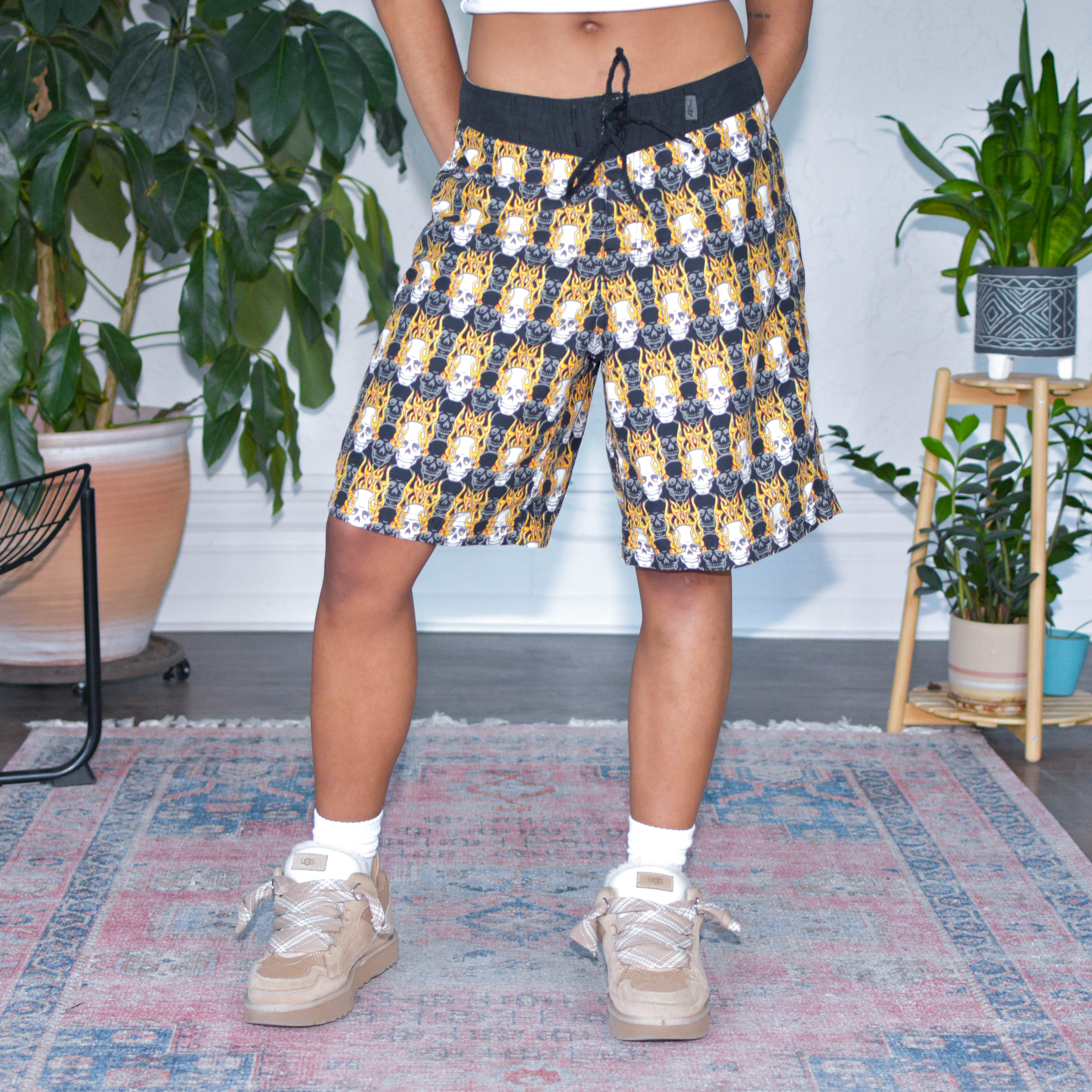 Vintage No Fear Flaming Skull Swim Trunks