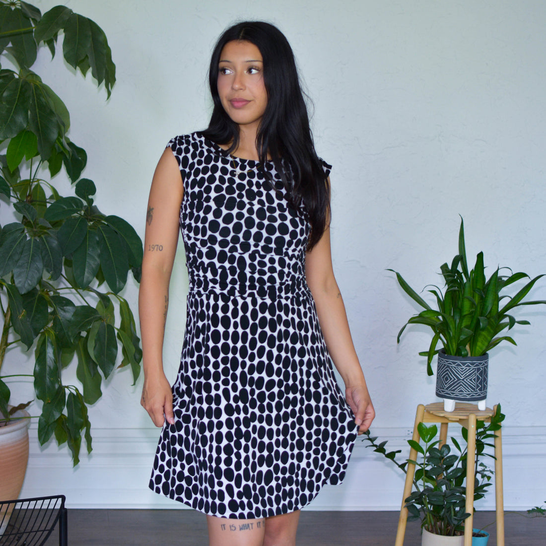 Vintage En Focus Petite Sheath Polka Dot Print Dress