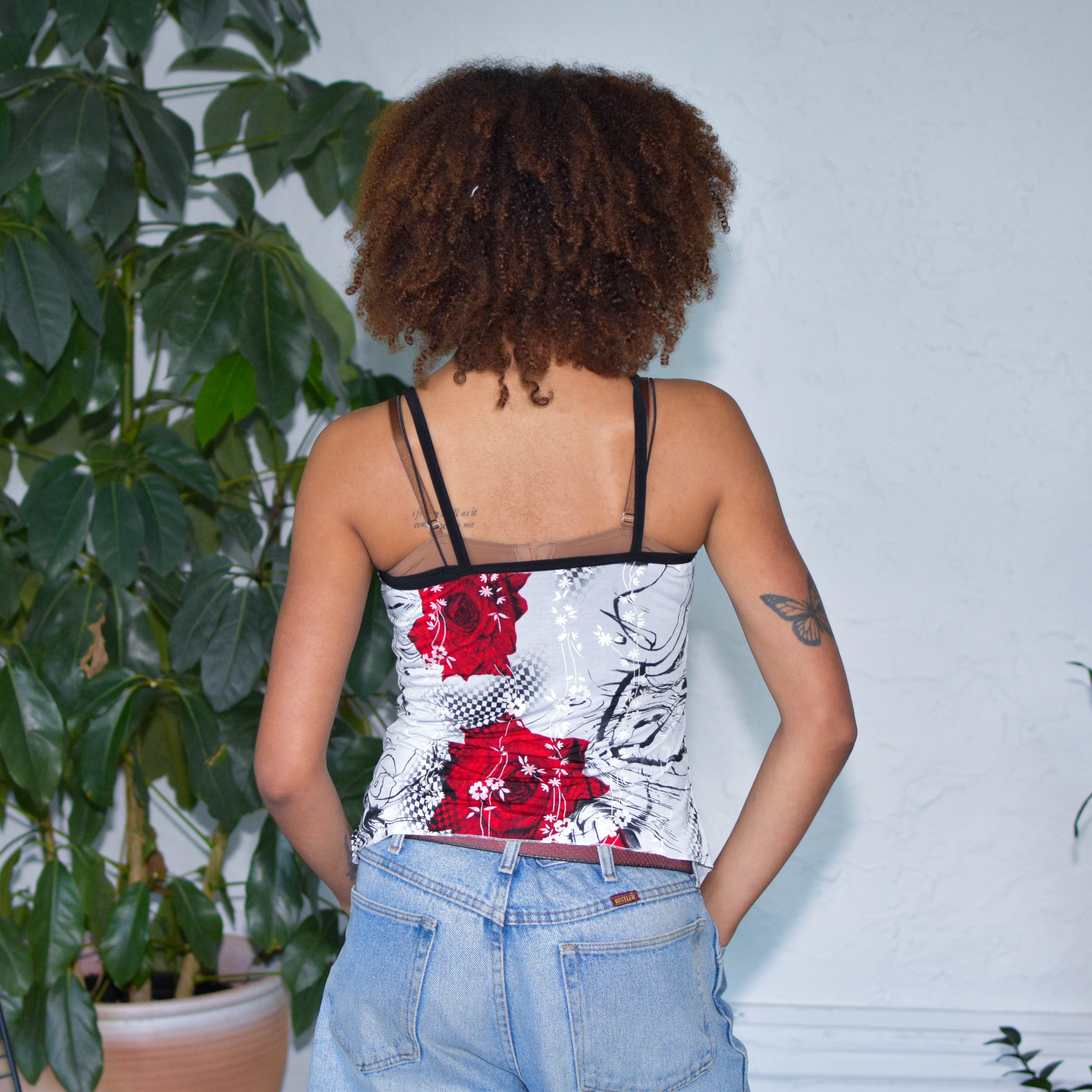 Vintage Y2K Checkered Floral Spaghetti Strap Blouse
