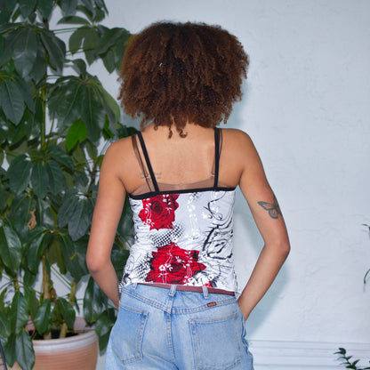 Vintage Y2K Checkered Floral Spaghetti Strap Blouse