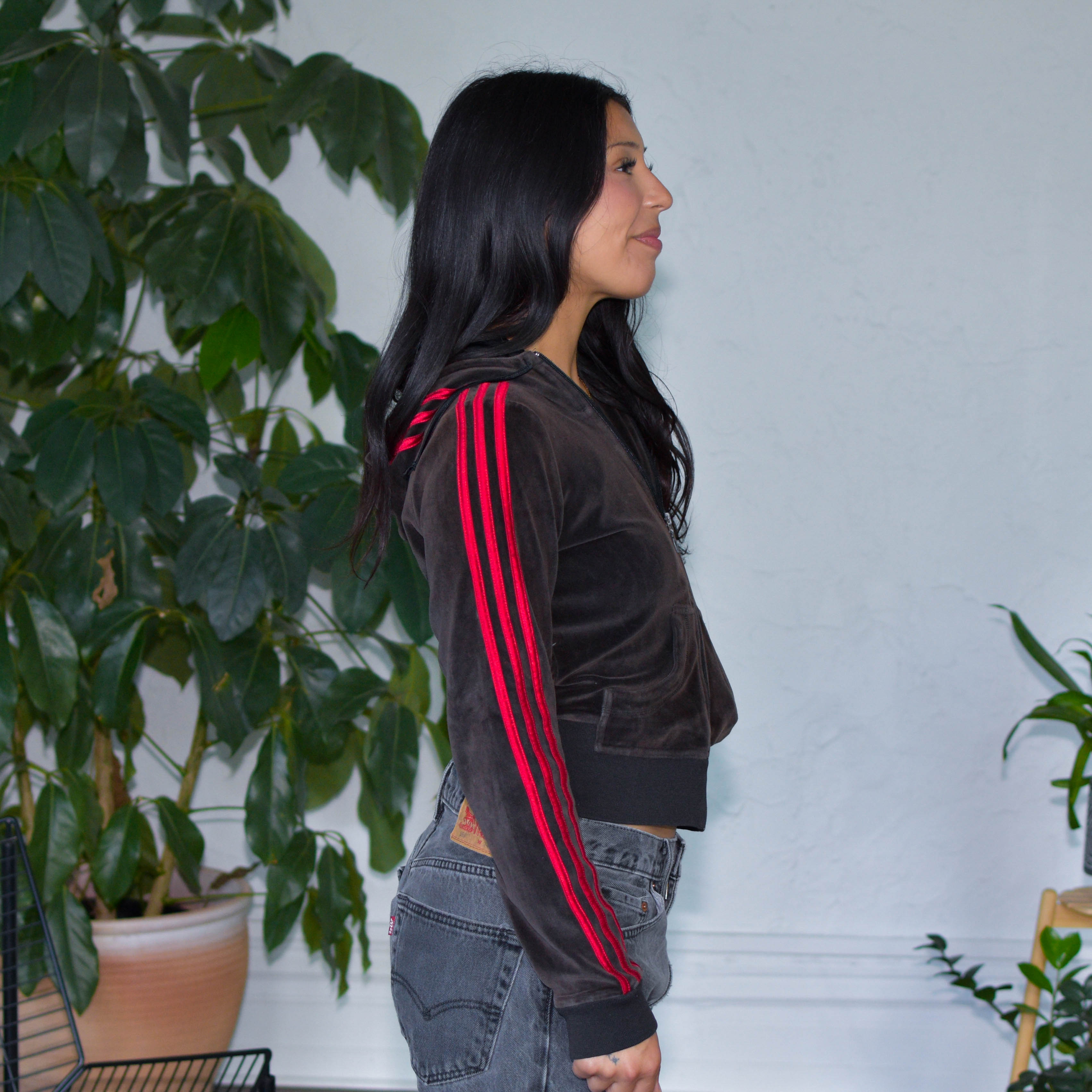 Vintage Y2K Adidas Velour Zip-Up Hoodie