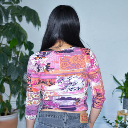 Vintage Y2K Forbidden Jeweled Abstract Print Top