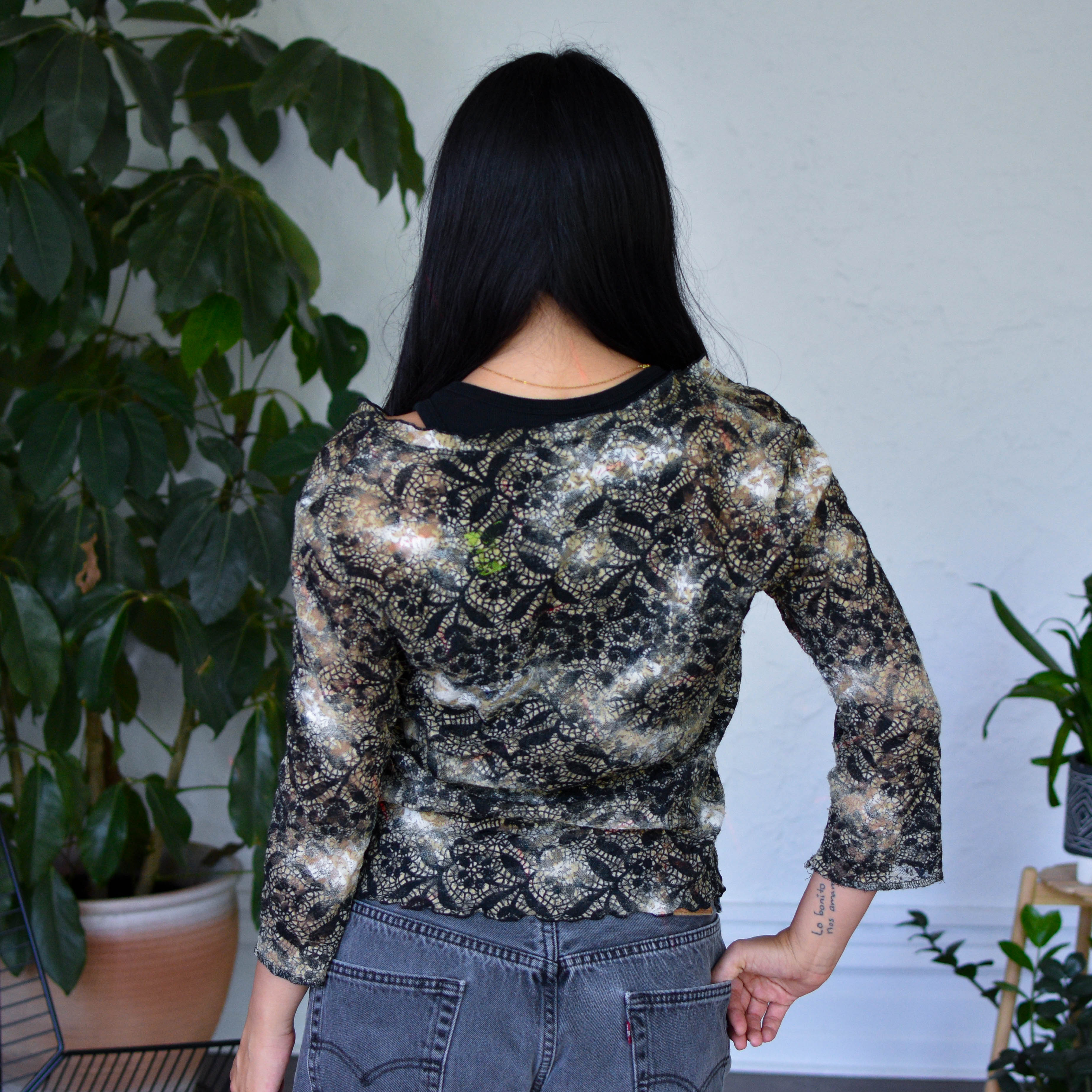 Vintage Y2K Fashion Bug Multiprint Lace Blouse