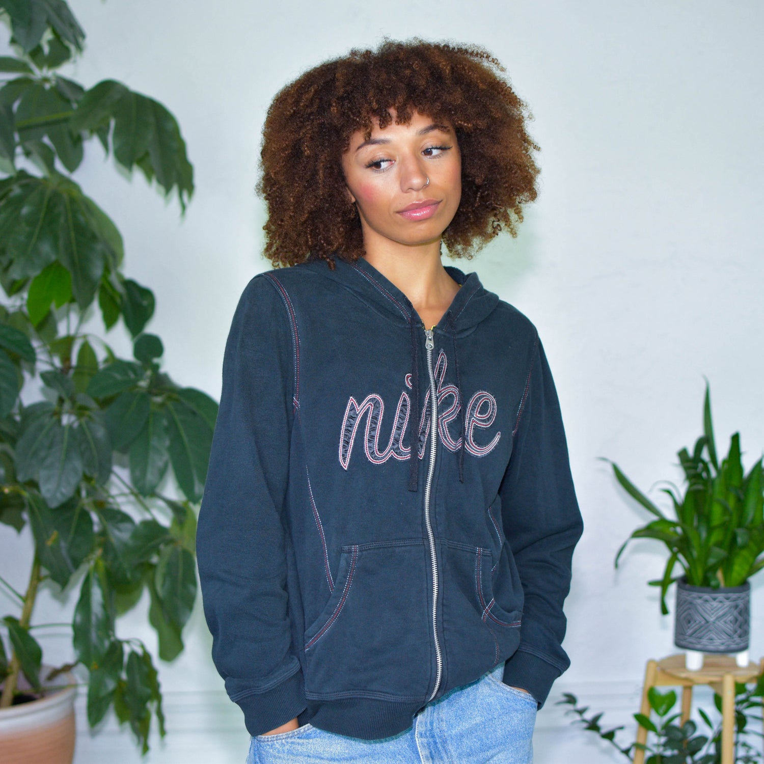 Vintage Y2K Grey Embroidered Nike Hoodie