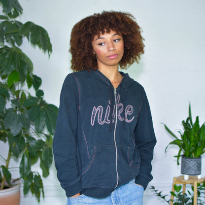 Vintage Y2K Grey Embroidered Nike Hoodie