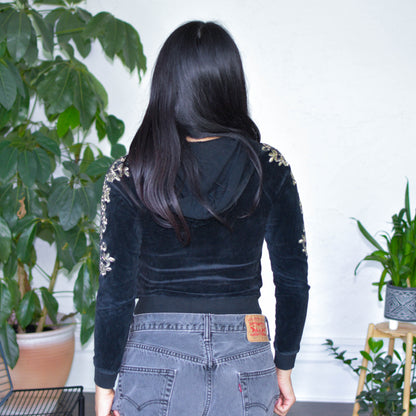 Vintage Y2K Bebe Stitched &amp; Bedazzled Velour Hoodie