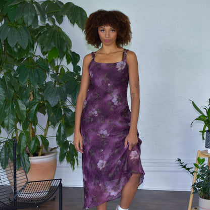 Vintage Y2K Jessica Howard Purple Chiffon Floral Dress