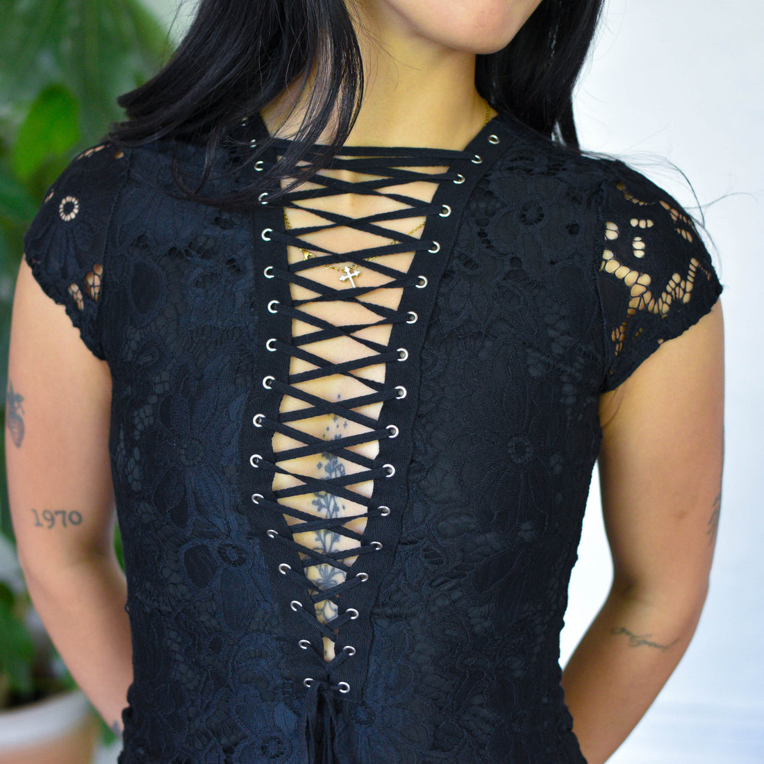 Vintage Y2K Black Lace Up Mini Dress