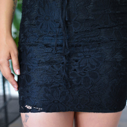 Vintage Y2K Black Lace Up Mini Dress