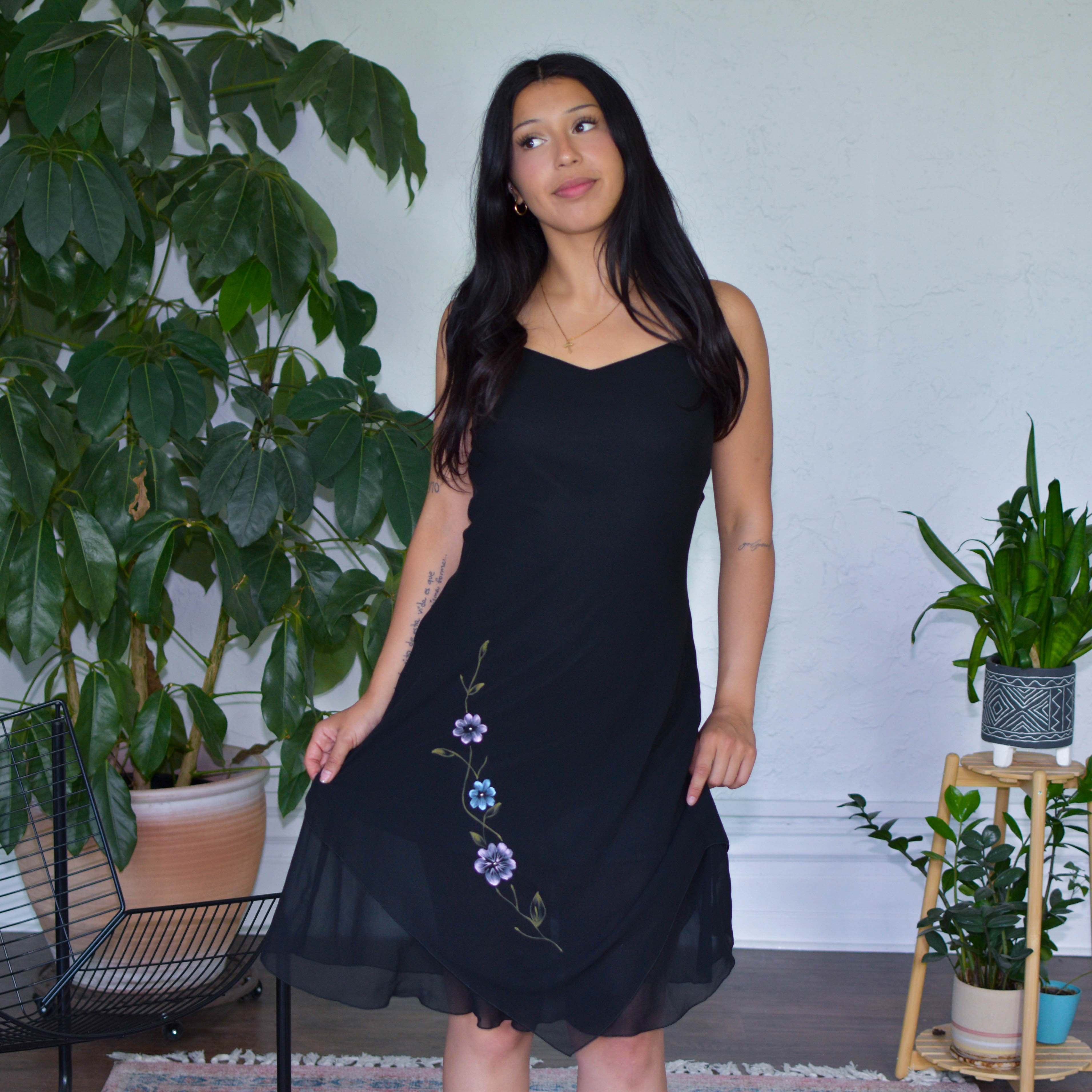 Vintage Y2K Lineas Midi Dress with Floral Pattern