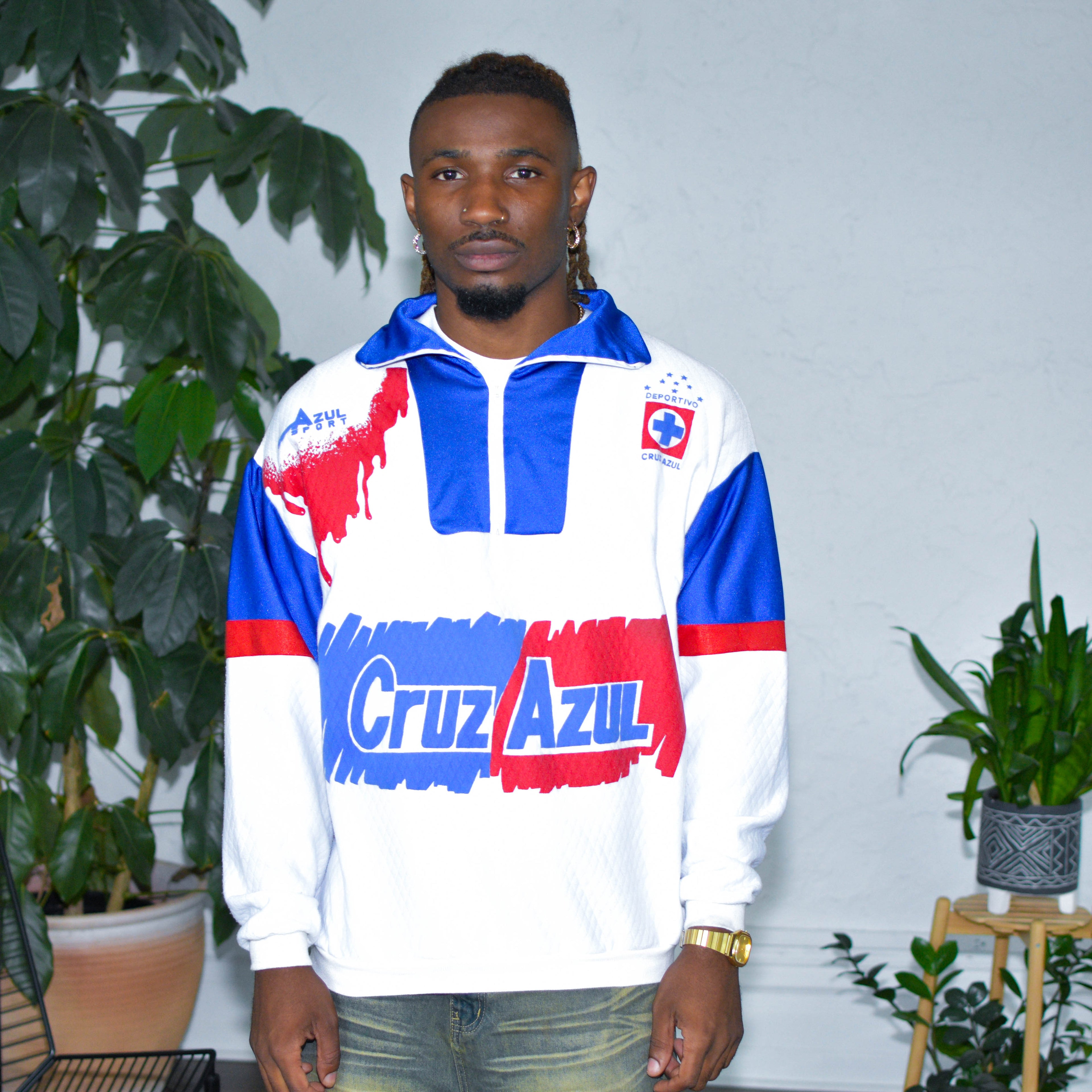 Vintage 90s Cruz Azul Quarter-Zip AOP Sweatshirt