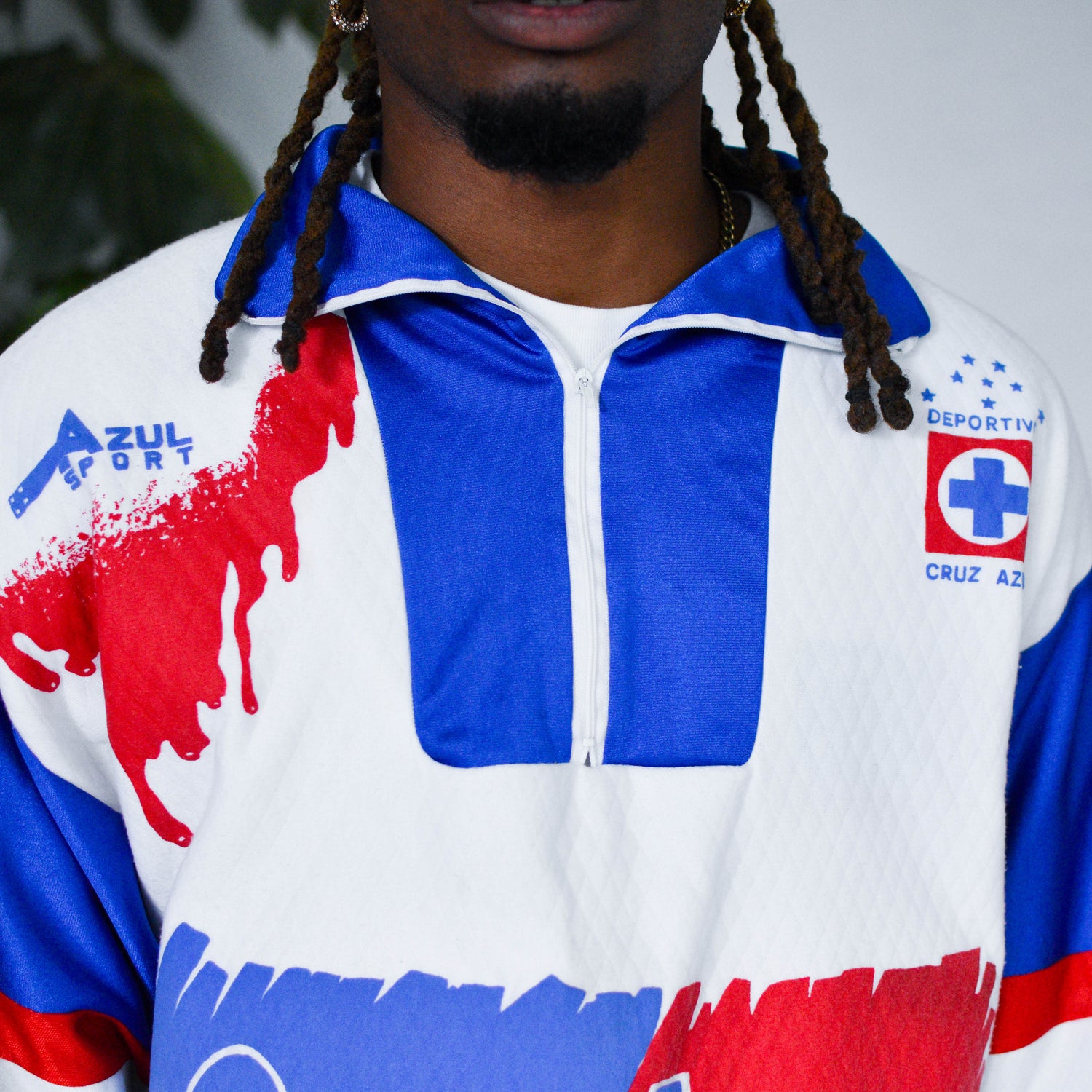 Vintage 90s Cruz Azul Quarter-Zip AOP Sweatshirt