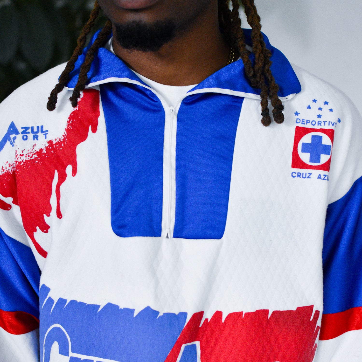 Vintage 90s Cruz Azul Quarter-Zip AOP Sweatshirt