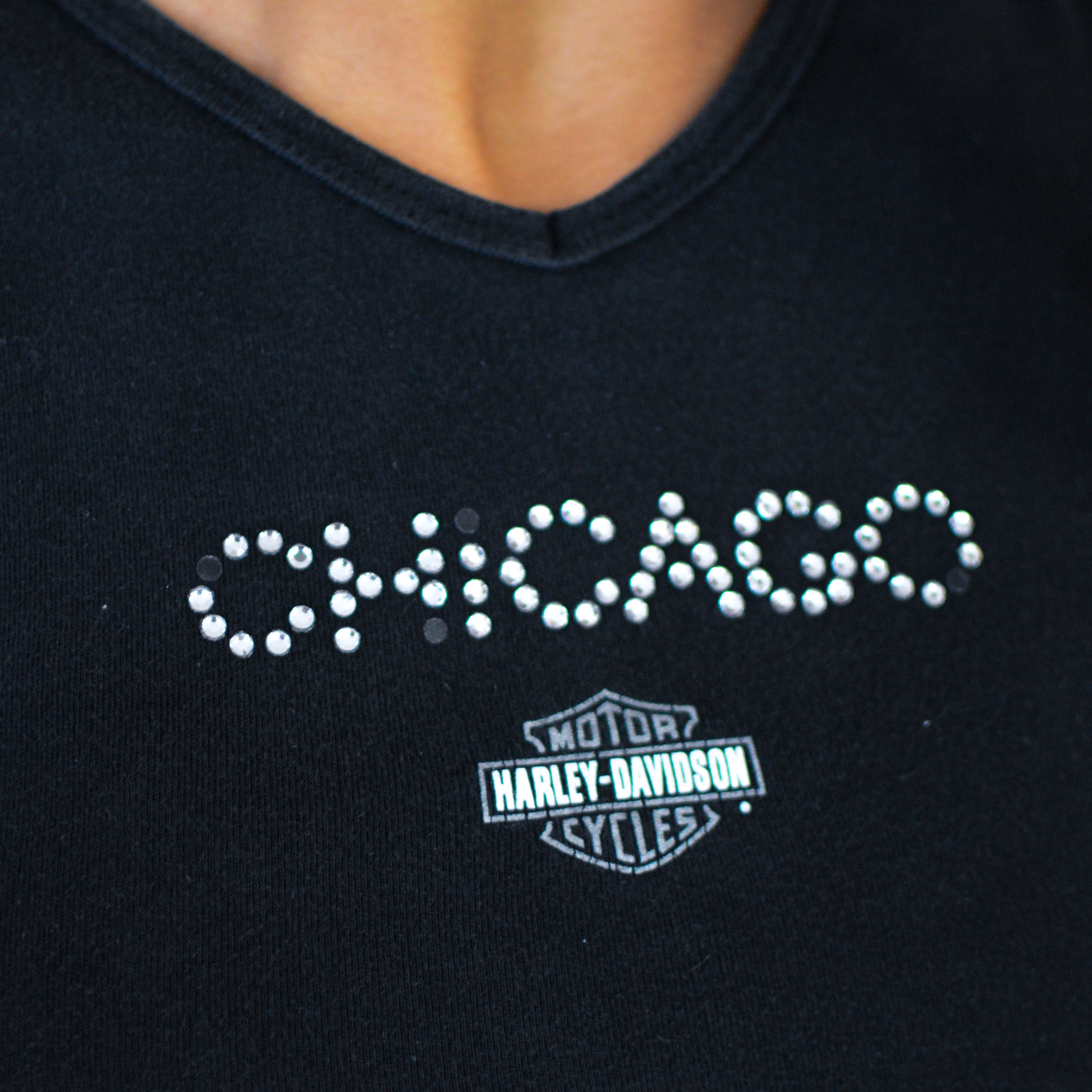 Y2K Femme Harley Davidson Chicago Bedazzled Graphic Crop Top